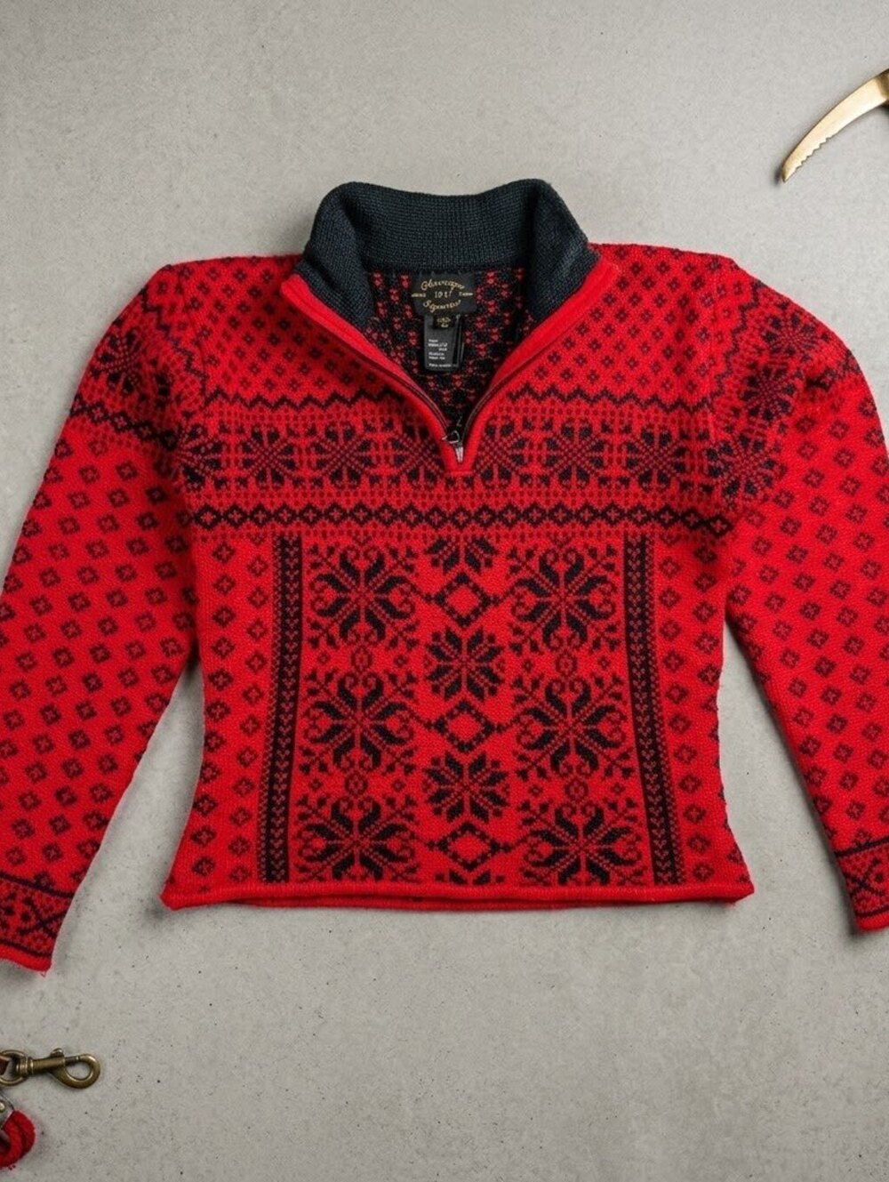Obermeyer 1947 Wool Blend Sweater S Red Fair Isle Apres Ski Cabincore Retro
